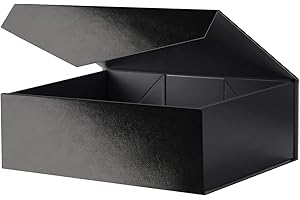 JINGUAN Large Black Collapsible Gift Box with Magnetic Closure Lid 13.5x9x4.1 Inches, Groomsman Proposal Box, Rectangle Present Box (Glossy Black, 1 Pack)