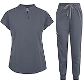 niaahinn Scrubs Set for Women Nurse Uniform Jogger Suit Stretch Top & Pants with Multi Pocket for Nurse Esthetician Workwear