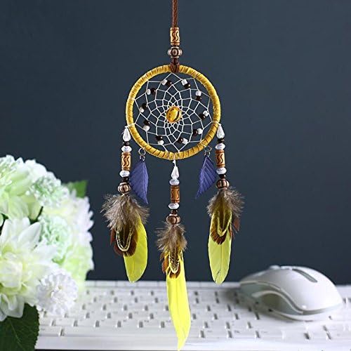 Karleksliv yellow and blue feather small circlel Decorative Dream Catchers car decor diameter: 2.75"; Whole Length:11.81" XM042
