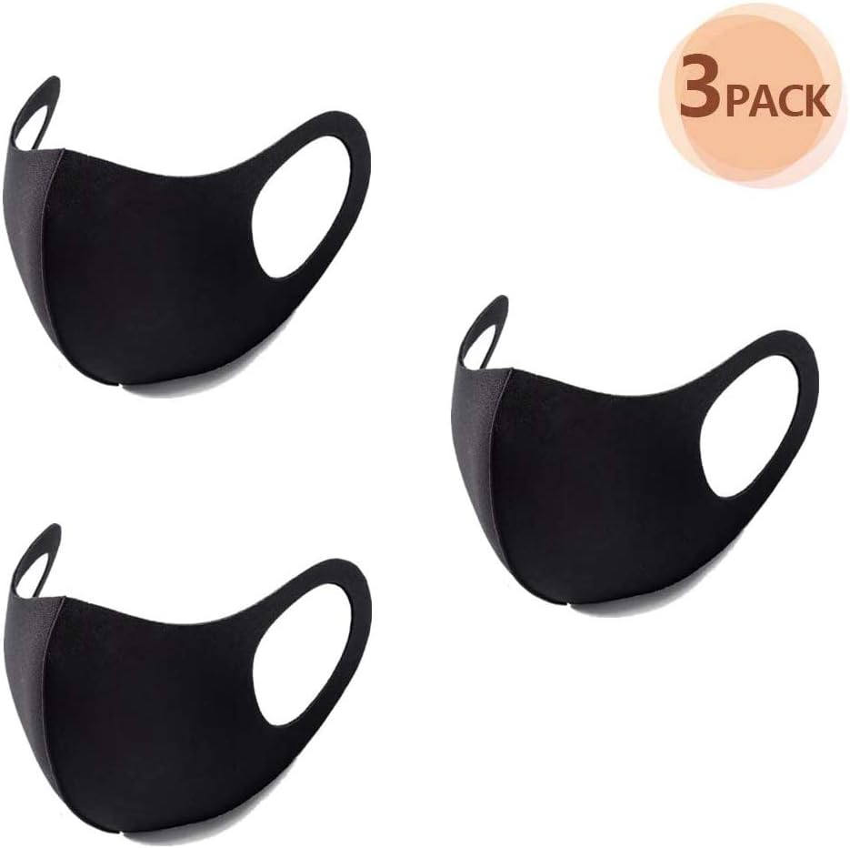TWBB 3Pcs Black Face Mask Reusable Mask 3D Fashion Face Mask Washable Mask for Cycling Camping Travel For Adults Men Women