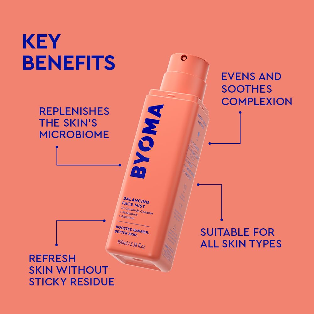 BYOMA Balancing Face Mist - pH Balanced Face Toner with Ceramides, Probiotics & Allantoin - Alcohol Free Toner Spray - Balance, Soothe & Refresh Throughout The Day - 3.38 fl. oz