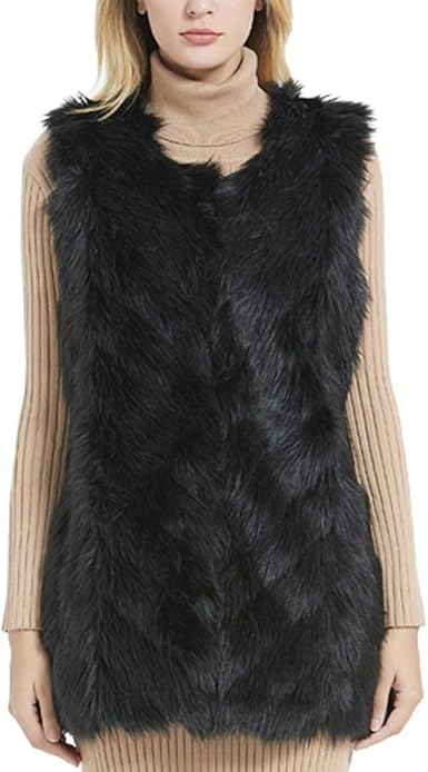 black faux fur vest womens