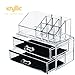 Acrylic Vanity Makeup Storage Organizer - This cosmetic make up organizer is an excellent holder for jewelry brush sponge and other beauty items! great for any bathroom countertop! Spacious box case drawers organizers accommodate for brushes and more