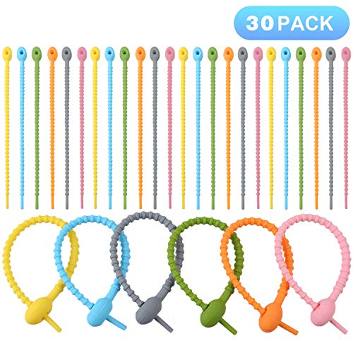 Silicone Ties, Reusable Rubber Ties 30 Pack Multi Use Twist Ties for Kitchen Food Grade Bread Tie Colorful Cable Ties - Thumbnail 7