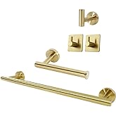 TocTen 5 PCS Bathroom Hardware Set SUS304 Stainless Steel-Towel Rack Set Include Lengthen Hand Towel Bar+Toilet Paper Holder+3 Robe Towel Hooks Bathroom Accessories Towel Bar Set(Brushed Gold,16IN)