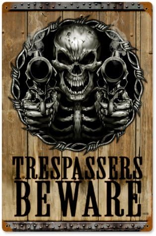 Trespassers Beware Allied Military Vintage Metal Sign - Garage Art Signs