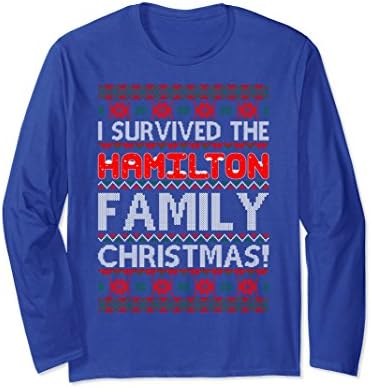 Unisex I Survived Hamilton Family Christmas Ugly Sweater Tshirt Small Royal Blue