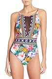 Annflat Women's Mesh V Neck Tropical Floral Print One Piece Swimsuit Swimwear Large Floral