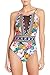 Annflat Women's Mesh V Neck Tropical Floral Print One Piece Swimsuit Swimwear Large Floral