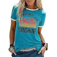 YEXIPO Womens Bring On The Sunshine T-Shirt Graphic Tees Letter Printed Loose Casual Summer Funny Tops Blue