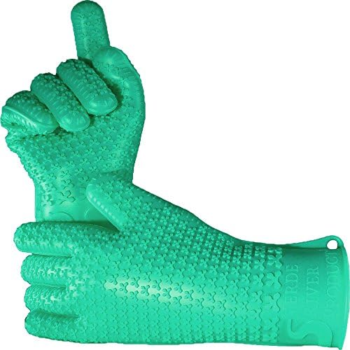 Verde River Products Silicone Heat Resistant BBQ Grilling Gloves - Best Protective Insulated Kitchen - Oven – Grill – Baking - Smoker & Cooking - Waterproof Grip - Replace Potholder & Mitts Moss