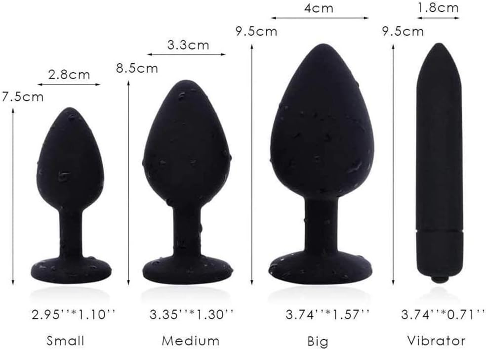 4 Pcs/Set Soft Silicone Bûtt Pl'uģ Set Round Luxury Gem Design Ànâles Plùg for Women&Men Beginner-with Víbratíng Másságe Stick: Health & Personal Care