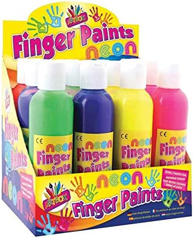Finger Paints - 6 Bottles x 200ml Bottle - All The Colours Neon Pink, Green, Blue, Orange, Red, Yellow