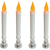 Christmas Window Candles with Timer - Set of 4 Battery Operated LED Flickering Candles (9 inch), 6/18H Auto On/Off, Silver Base for Indoor Table Decor, Holiday Party, Home Window Decorations