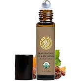 Silk Road Organic Frankincense Oil & Myrrh Essential Oil Roll On, USDA Certified, Body Aches, Stiffness & Tingling - 10 ml Aromatherapy Roller