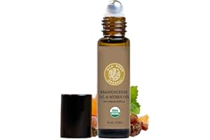 Organic Frankincense Oil & Myrrh Essential Oil Roll On, 100% Pure USDA Certified Aromatherapy for Body Aches, Stiffness & Tingling, Stress Relief, & Skin - 10 ml Roller by Silk Road Organic