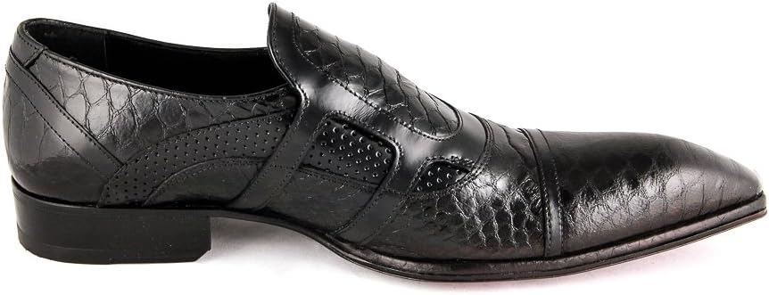 Jo Ghost 2050 Black Python Laser Print Leather Slip on Shoe with Decorative Buckles.