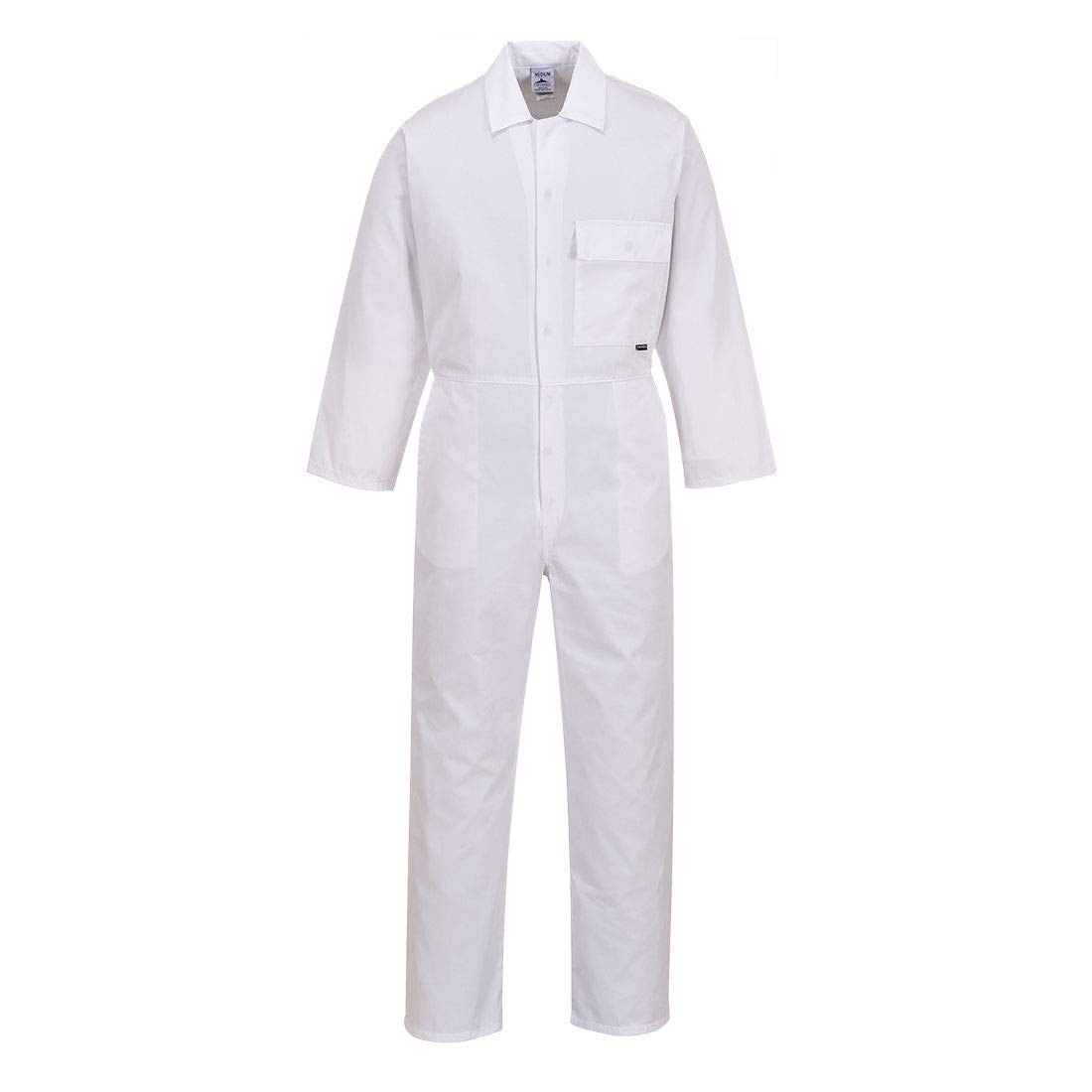 Portwest 2802 Men's Standard Work Coveralls Durable Polycotton Protective Work Overalls Concealed Stud Workwear Multi Pocket Elastic Waist Boiler Suit for Mechanics Warehouse Garages DIY, White, XXL