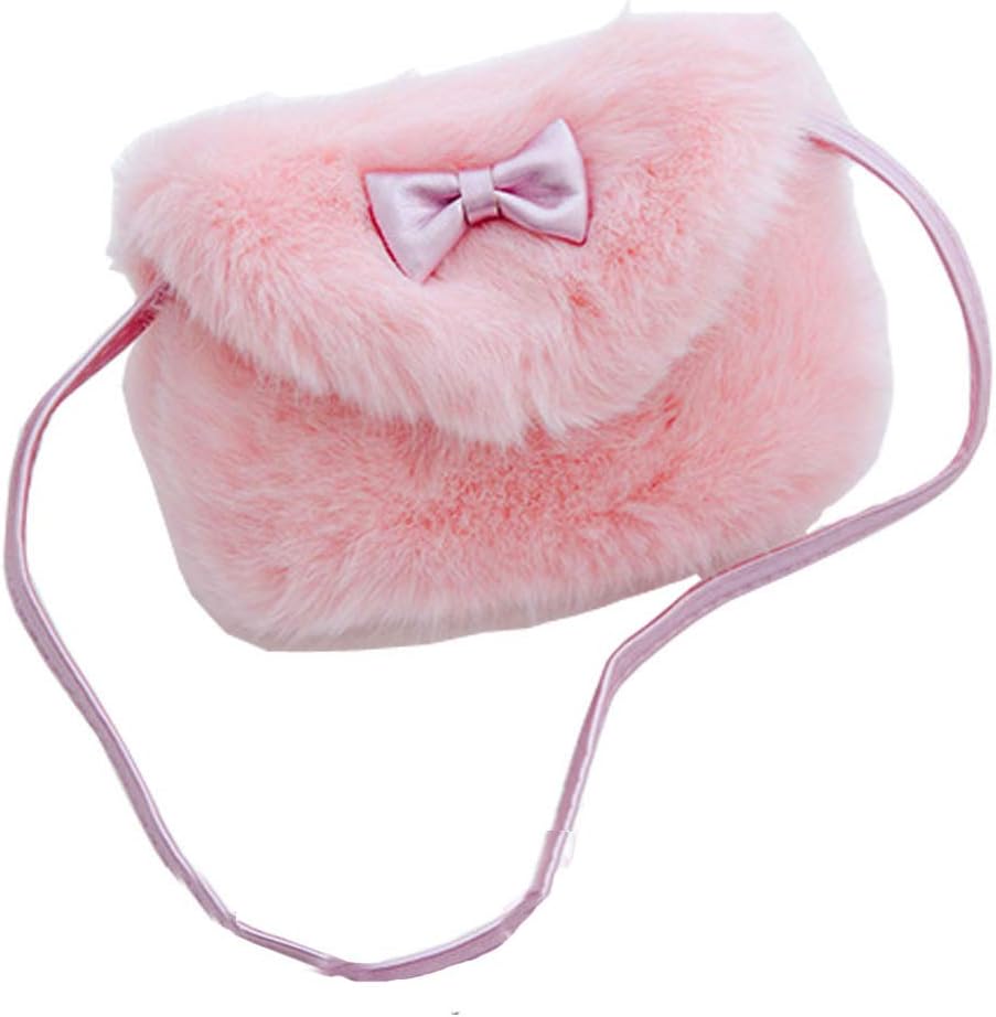 Faxianther Kids Girls Toddlers Cute Bowknot Hairy Mini Shoulder Bags Crossbody Bags Cell Phone Case Holder Small Purse Wallet Clutch Cross Body Handbags