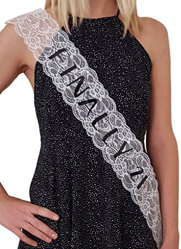 Finally 21 Lace Sash - 21st Birthday Sash - Birthday Party Favor (White)