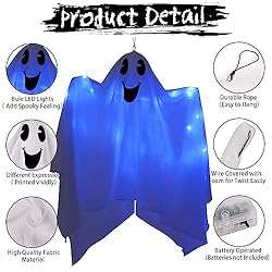 CCINEE 4Pack Halloween Hanging Ghosts with Blue