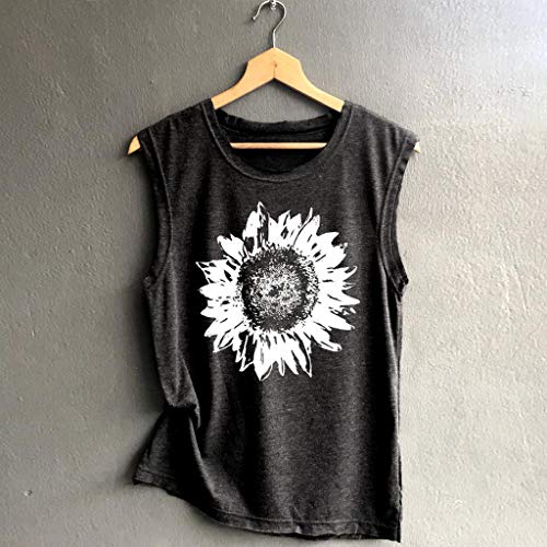 Goodpig Women Tank Tops Loose Crew Neck Print Sleeveless Tanks Sport Pullover