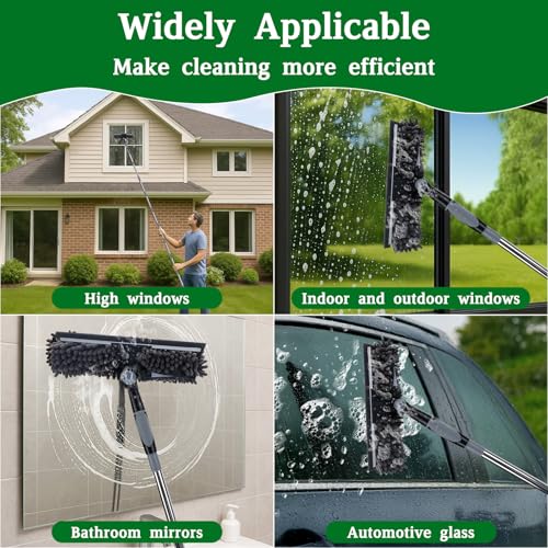 Telescopic Cleaning Stick 4 m, 2 in 1 Glass Cleaner | Telescopic Window Squeegee with 180° Swivel Head, High Outdoor Glass Cleaner (Grey)