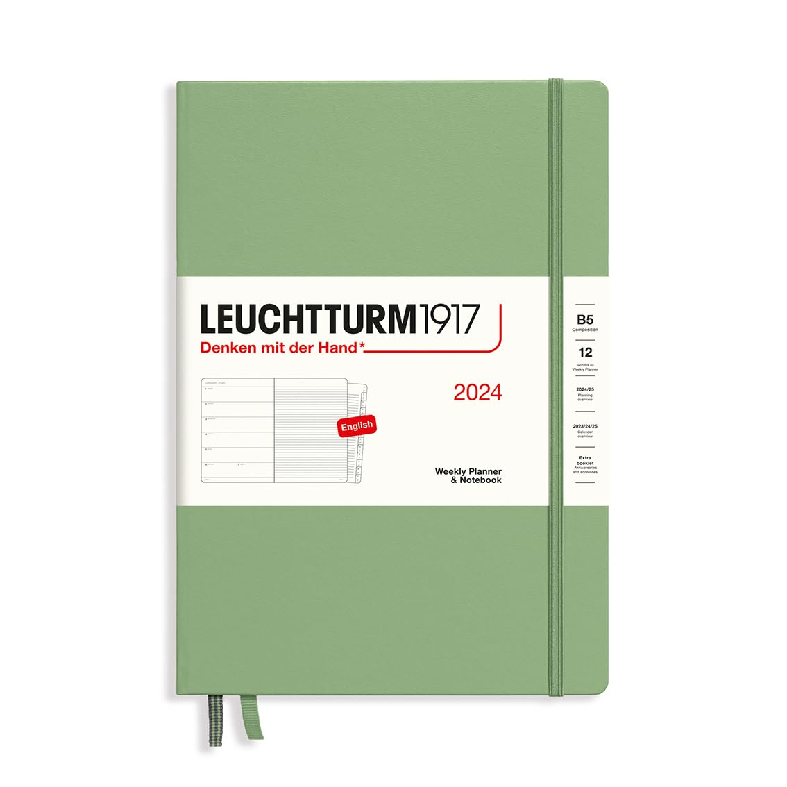 LEUCHTTURM1917 367760 Weekly Calendar & Notebook Composition (B5) 2024, 12 Months, Sage, English