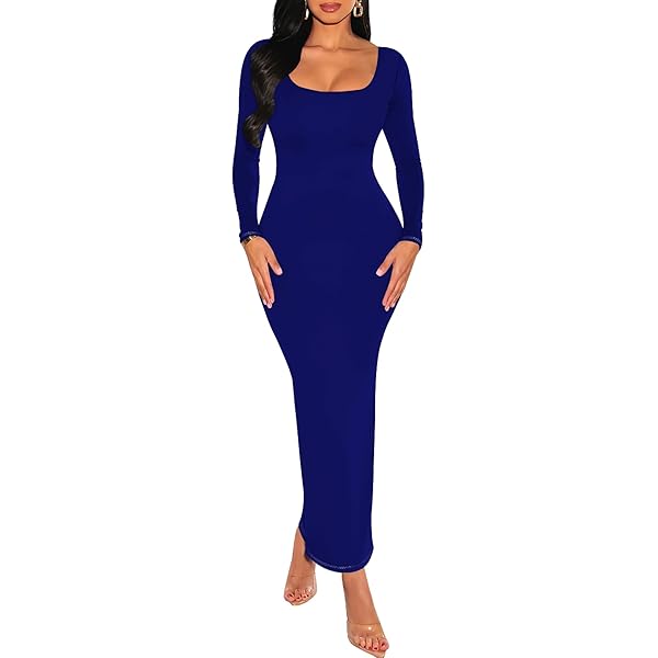 ワンピース SQUARE-SLEEVES DRESS Maxi Dress for Women 2024 Long Sleeve Square Neck Ankle Length