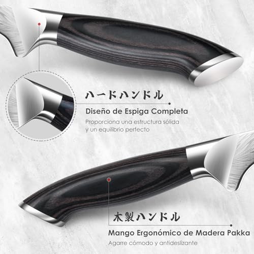 SANMEIHO Cuchillo Pescado de Acero en Polvo, Cuchillo Deshuesador Súper Afilado, Cuchillo Filetear Pescado de Acero con Carbono Extra Duro, Cuchillo de Filete con Mango Ergonómico de Madera de Pakka