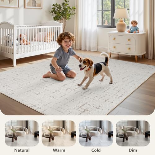 Area Rug for Living Room Rug-Carpet 6x9 Bedroom Rugs Textured Tufted Jacquard Modern Neutral Soft Washable Luxury Rug for Dining Room Nursery Non Slip Beige