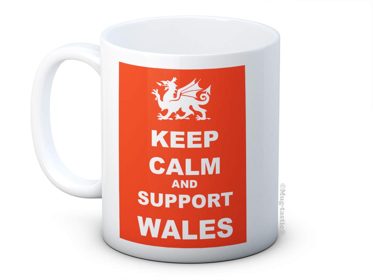 mug-tastic Keep Calm and Support Wales - Welsh Dragon - Football Rugby - Ceramic Coffee Mug