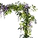 Felice Arts 2 Pcs Artificial Flowers 6.6ft/Piece Silk Wisteria Ivy Vine Green Leaf Hanging Vine Garland for Wedding Party Home Garden Wall Decoration (Purple)