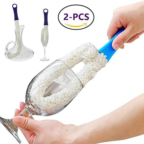 2Pcs Bottle Cleaning Brush Multi-function- Long Neck Bendable Foam Tipped Household Tools Flexible Bottle Scourer,Glass/Cups /Coffee Pot/Aerator Washing Brush