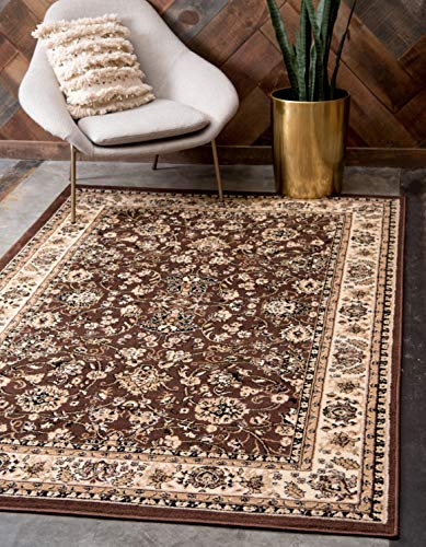 Unique Loom Kashan Kollektion Traditionelles Blumenmuster mit Rand, Brauner Raumteppich, 155 x 244 cm