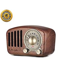 Radio FM clásica hecha a mano de madera de nogal con sonido estéreo, mini altavoz Bluetooth compatible con tarjeta AUX TF y reproductor de MP3