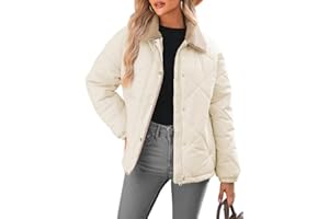 Dokotoo Women's Winter Casual Quilted Jackets Long Sleeve Button Down Puffer Jacket Padded Outerwear Coats