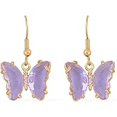Butterfly Dangle Earrings for Women - Butterfly Wing Dangling Earrings - Cubic Zirconia and Colored Glasses Drop Earrings in Goldtone Statement Jewelry - Anniversary, Christmas Gifts for Women