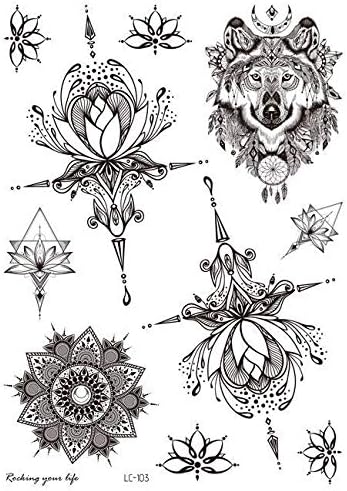 Shuiquan 好評受付中 一時的な入れ墨レーススリーブウルフステッカーセクシーローズフラワー男性女性腕の防水フェイクタトゥーステッカーボディーアートホット Color Lc103