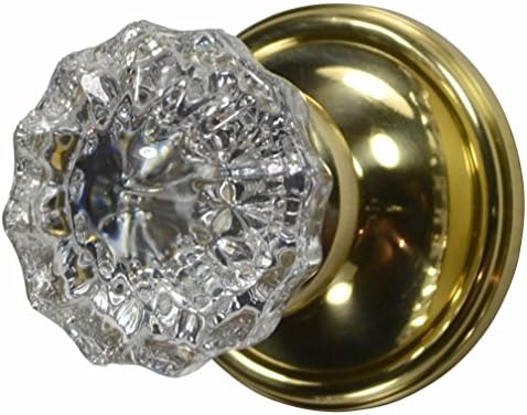 Regency Fluted Real Glass Door Knob Set with Victorian Plate Rosette in Polished Brass (Privacy Bed/Bath)