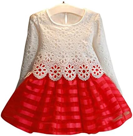 BOGIWELL Kids Girls Long Sleeve Crochet Pageant Party Dress Princess Christmas Dress