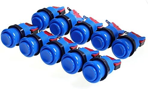 Easyget 10 X Blue Classic Concave Arcade Push Button with Microswitch &amp; Fixing Ring (28mm*33mm Happ Style Arcade Push Button) for Arcade Machine Projects , Mame Cabinet Projects , Video Games Projects and Jamma Machine Projects
