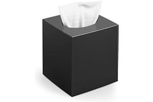 CHINTU Tissue Box Cover, Square Modern Facial Acrylic Tissue Holder Napkin Dispenser Accessories for Bathroom Vanity Countertop,Bedroom Dresser,Night Stand,Desk,Office (Black)