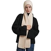 Fuzzy Knit Balaclava Women Hood Hat Scarf 2 in 1 Hooded Scarf Winter Beanie Hats Beanies Knitted Crochet Hat Scarfs Set 2025