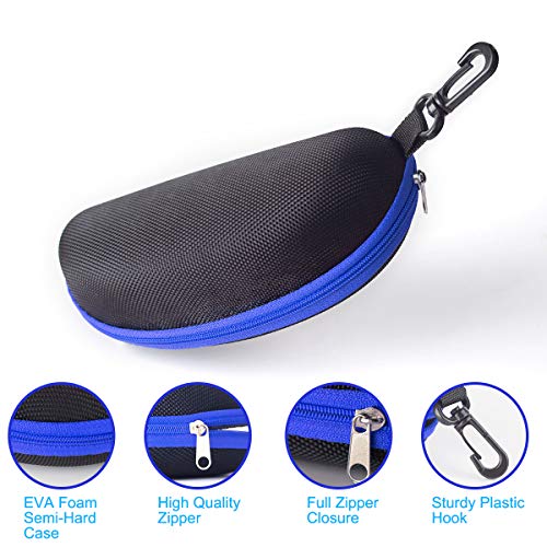 Sunglasses Case,(3 Pack) JACNITAD Portable Travel Zipper Eyeglasses Case Hook(2Blue1Black)