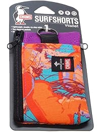 Chums Surfshorts Wallet - Lightweight Slim Wallet with RFID Blocking Card & Clear ID Window - Zippered, Minimalist Wallet w/Key Ring (Aqua Flauge Jellyfish)