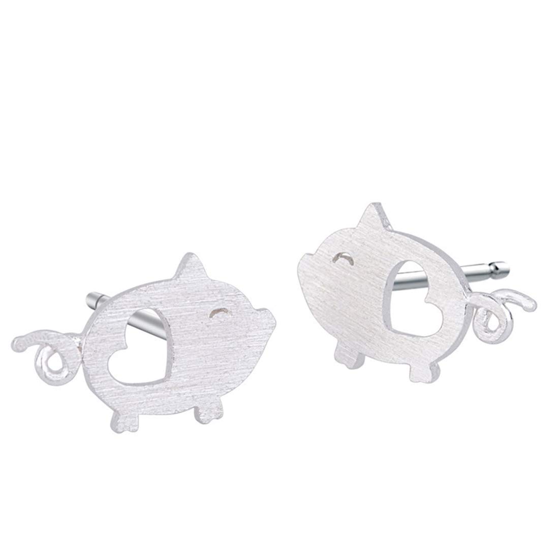 925 Sterling Silver Lovely Pig Heart Animal Stud Earring for Girls Minimalist Party Jewelry