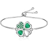Talonior St Patricks Day Bracelet Shamrock Four Leaf Clover Bracelet for Women Sterling Silver Irish Shamrock Jewelry Cute Green Clover Charm Lucky Gifts Adjustable