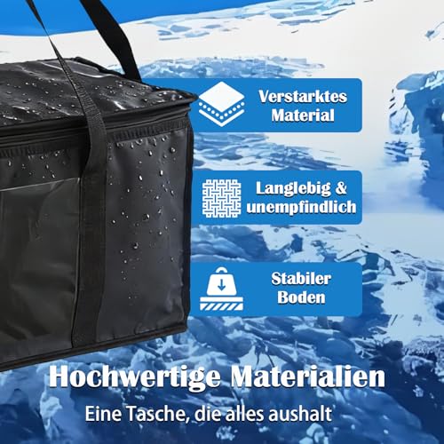 Large Thermal Bag, 60L Foldable Cooler Bag, Reusable Black Thermal Cooler Bag for Picnic, Camping, Outdoor BBQ, Travel, Beach, Shopping
