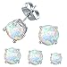 VOLUKA Opal Stud Earrings 18K White Gold Plated for Womens Sensitive Ears 3 Pairs 3/5/7mm